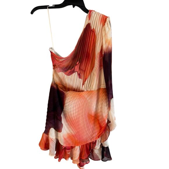 Express Floral One Shoulder Wrap Front Ruffle Romper Women’s Medium Orange NWOT - Picture 1 of 5